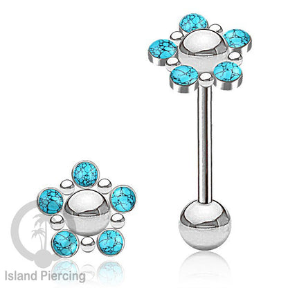 Tindik Lidah baja beda warna Silver dengan 5 batu, Tongue Piercing Jewelry with stones.