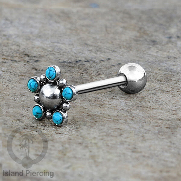 Tindik Lidah baja beda warna Silver dengan 5 batu, Tongue Piercing Jewelry with stones.