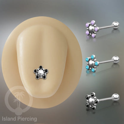 Tindik Lidah baja beda warna Silver dengan 5 batu, Tongue Piercing Jewelry with stones.