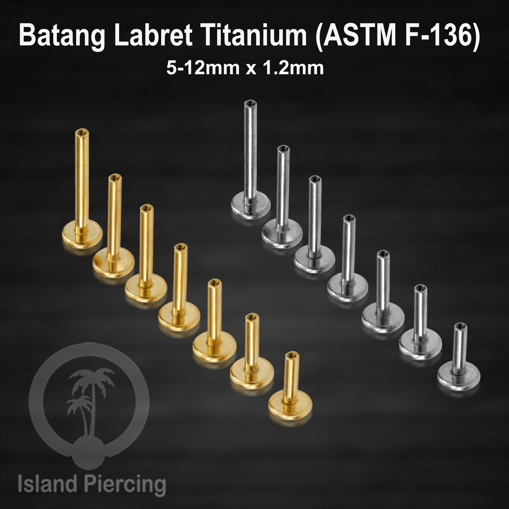 Tindik Labret Piercing Titanium Asli, batang aja pilihan semua ukuran 5-12mm