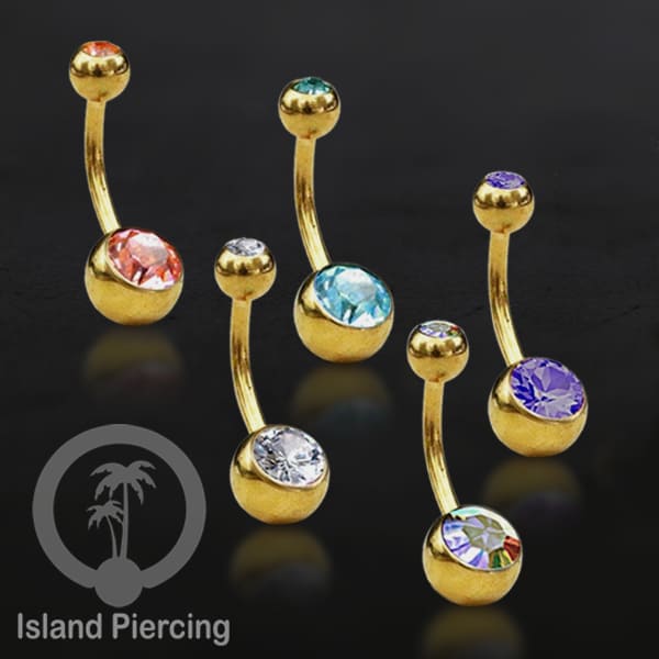 Anting Pusar/Navel Bar warna gold Piercing Jewelry Kristal Warna-warni