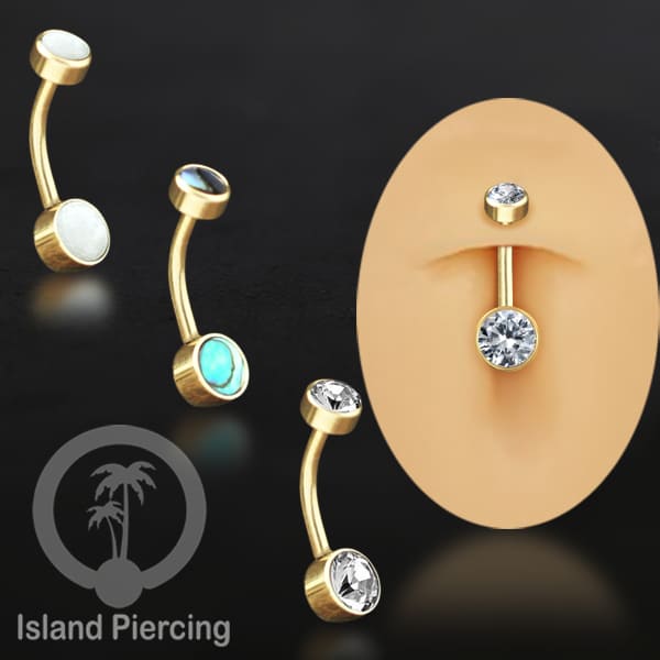 Anting Pusar/Navel Bar warna gold Piercing Jewelry ada pilihan kerang laut atau kristal bening