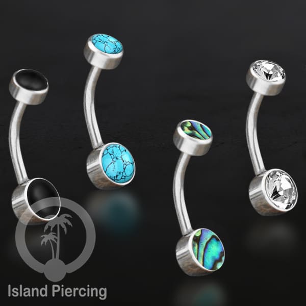 Anting Pusar/Navel Bar warna silver Piercing Jewelry ada pilihan kerang laut atau zirconia bening